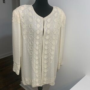 100% silk white iridescent beaded and pearl blazer